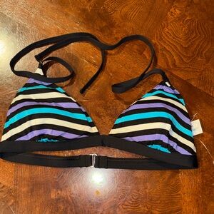 Calvin Klein Black and Blue Striped Bikini Top